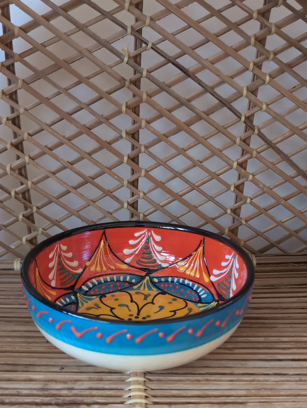 El Poyeton Hand-Painted Ceramic Decorative Bowl - Cream & Blue Multicolor - Picture 3 of 12